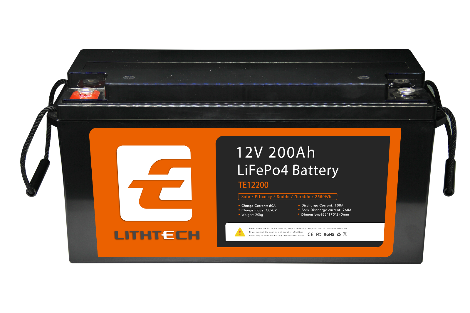 Lithtech TE12200 Deep Cycle Lithium Ion 12V 200Ah Lifepo4 Battery For Rv/Boats/Marine Use