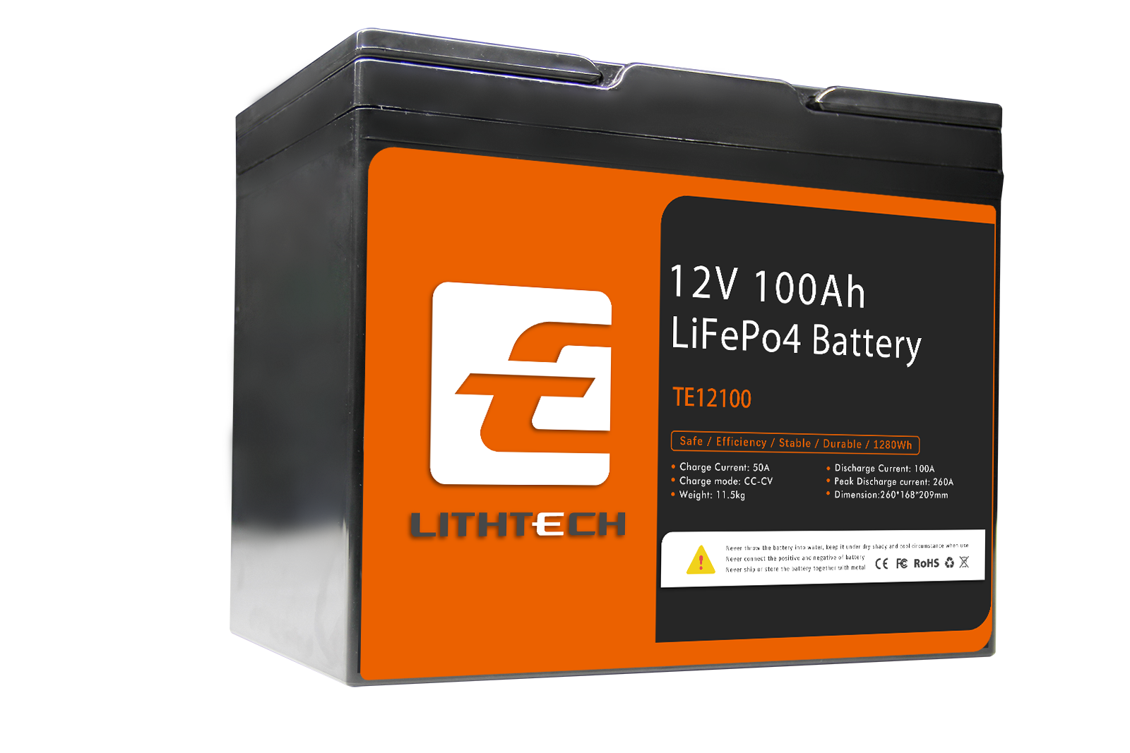 Lithtech 12.8V 100Ah LiFePo4 Battery Pack with bluetooth