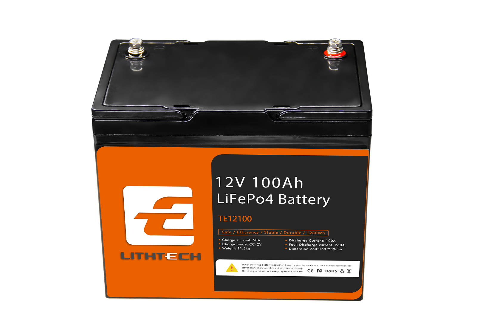 Lithtech 12.8V 100Ah LiFePo4 Battery Pack with bluetooth